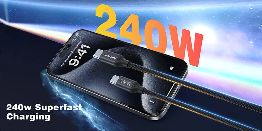 USB-C Ultra Fast Charge Cable with E-Marker Chip – PD 240W/100W/60W, 1m to 2m, 3 Colors