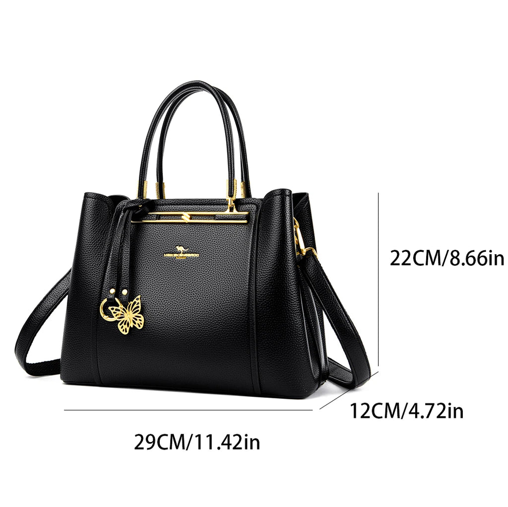 Luxury Genuine Leather 3-Layer Tote Bag – Large Capacity Crossbody Shoulder Bag for Women