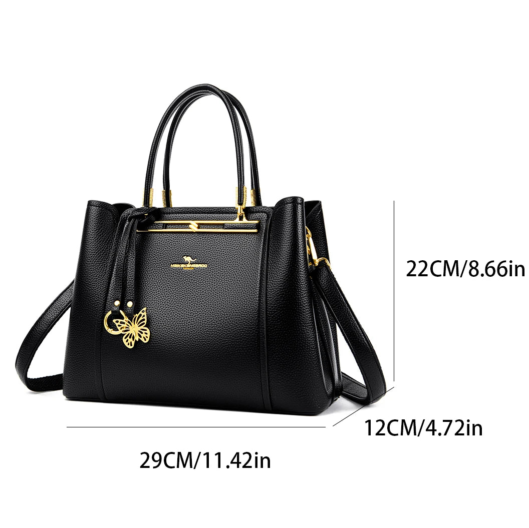 Luxury Genuine Leather 3-Layer Tote Bag – Large Capacity Crossbody Shoulder Bag for Women