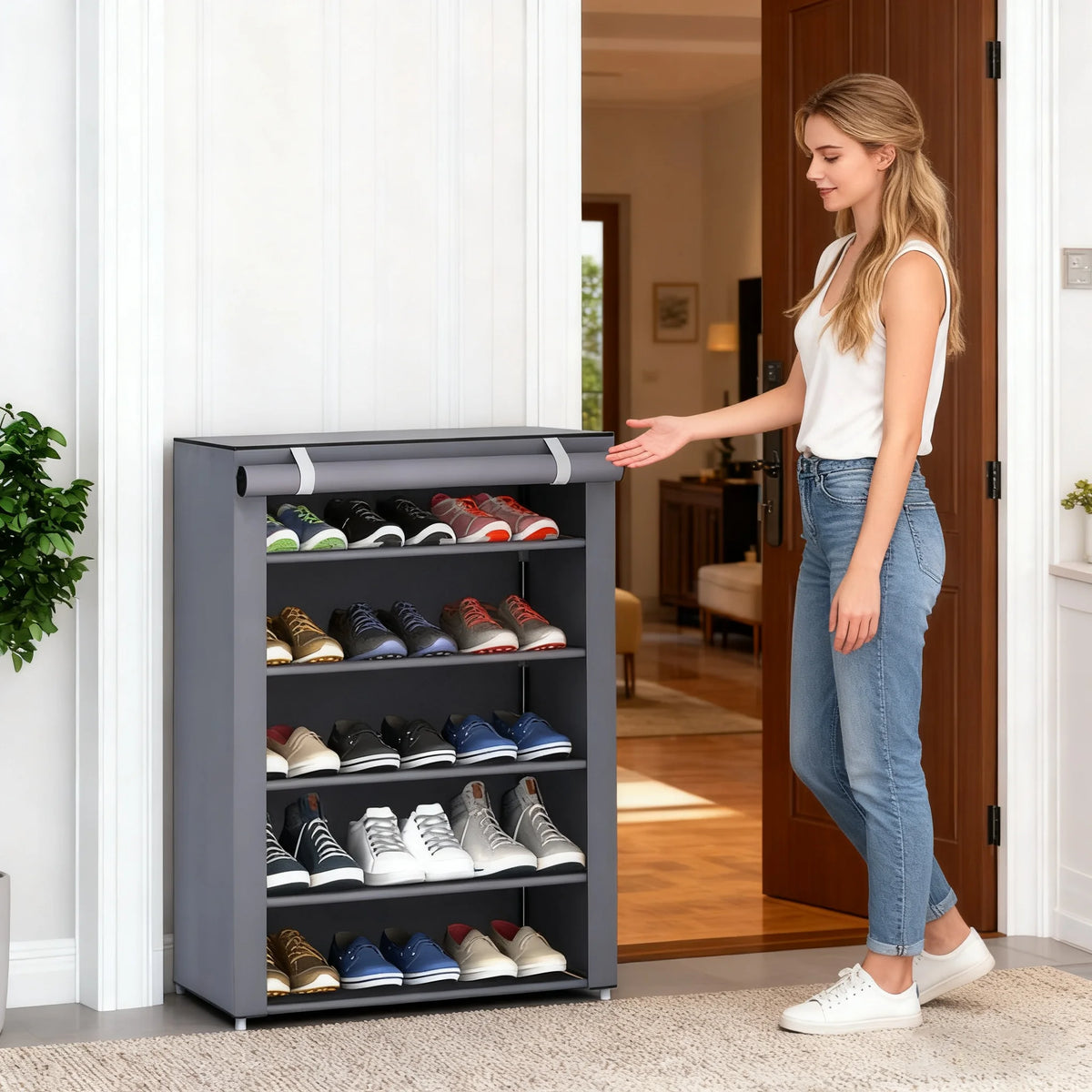 6-10 Tier Shoe Cabinet with Dust-Proof Rolling Shutter Door – Space-Saving Storage for Entryway, Hallway & Bedroom