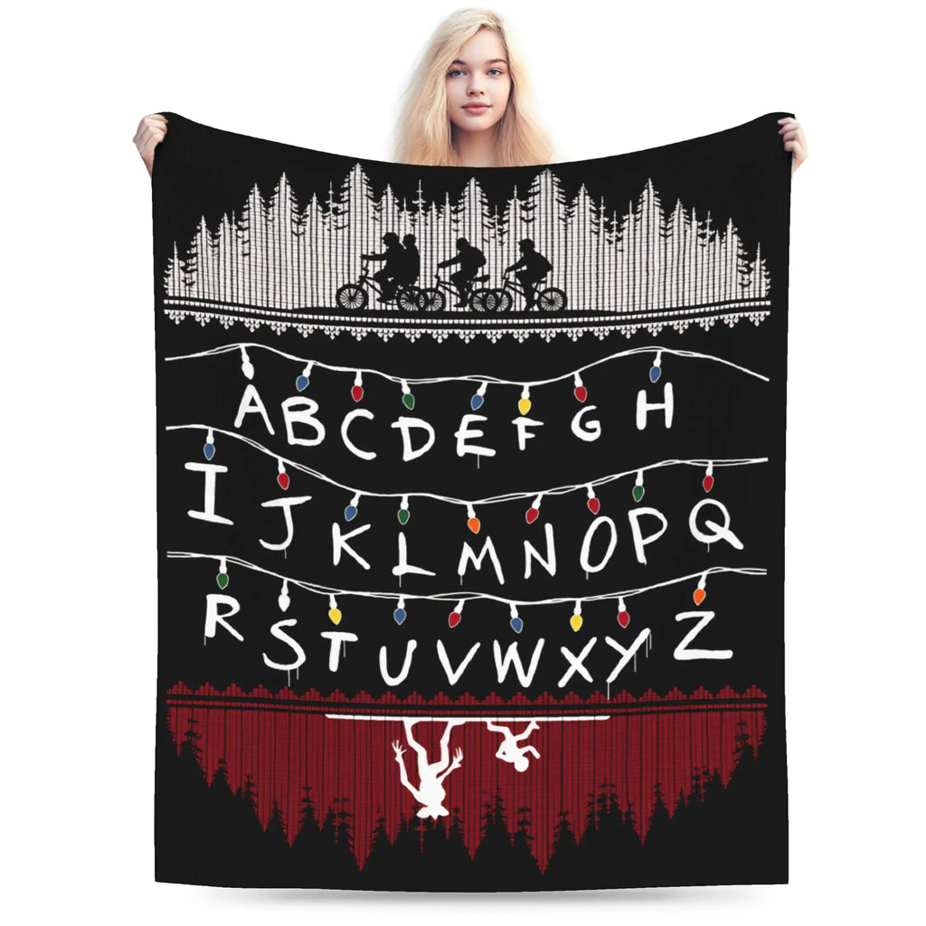 Stranger Things Alphabet Lights Flannel Throw Blanket – Soft, Anti-Pilling, 4 Sizes