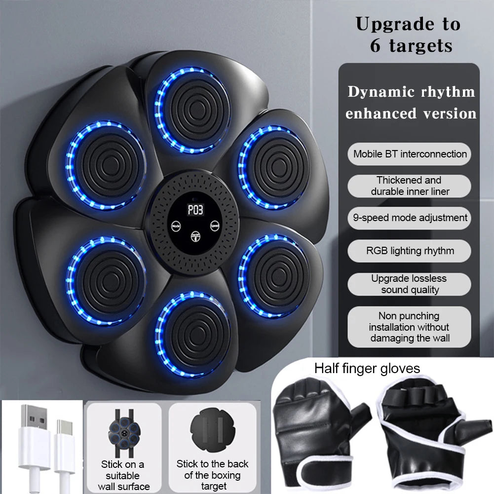 Smart Music Boxing Machine – RGB LED Reaction Wall Target with Bluetooth, Gloves Included