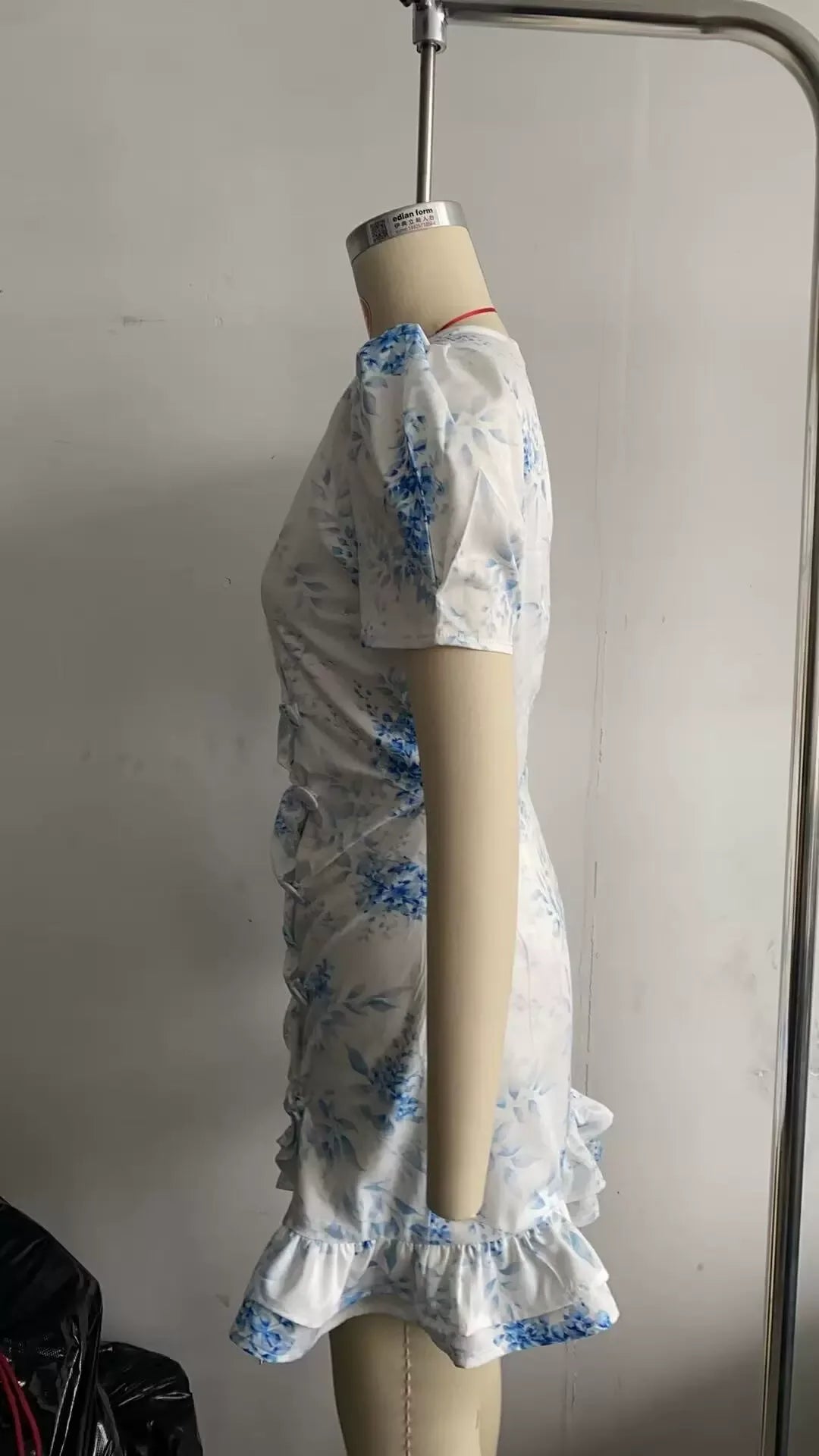 Women's Floral Ruffle Slim Dress – Deep V-Neck Double Layered Ruffled Hem Party & Daily Gown