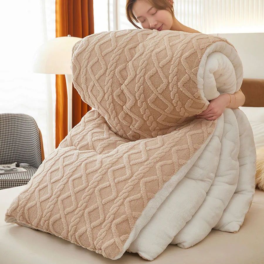 Thick Fleece Bed Blanket – Faux Lamb Plush Comfort