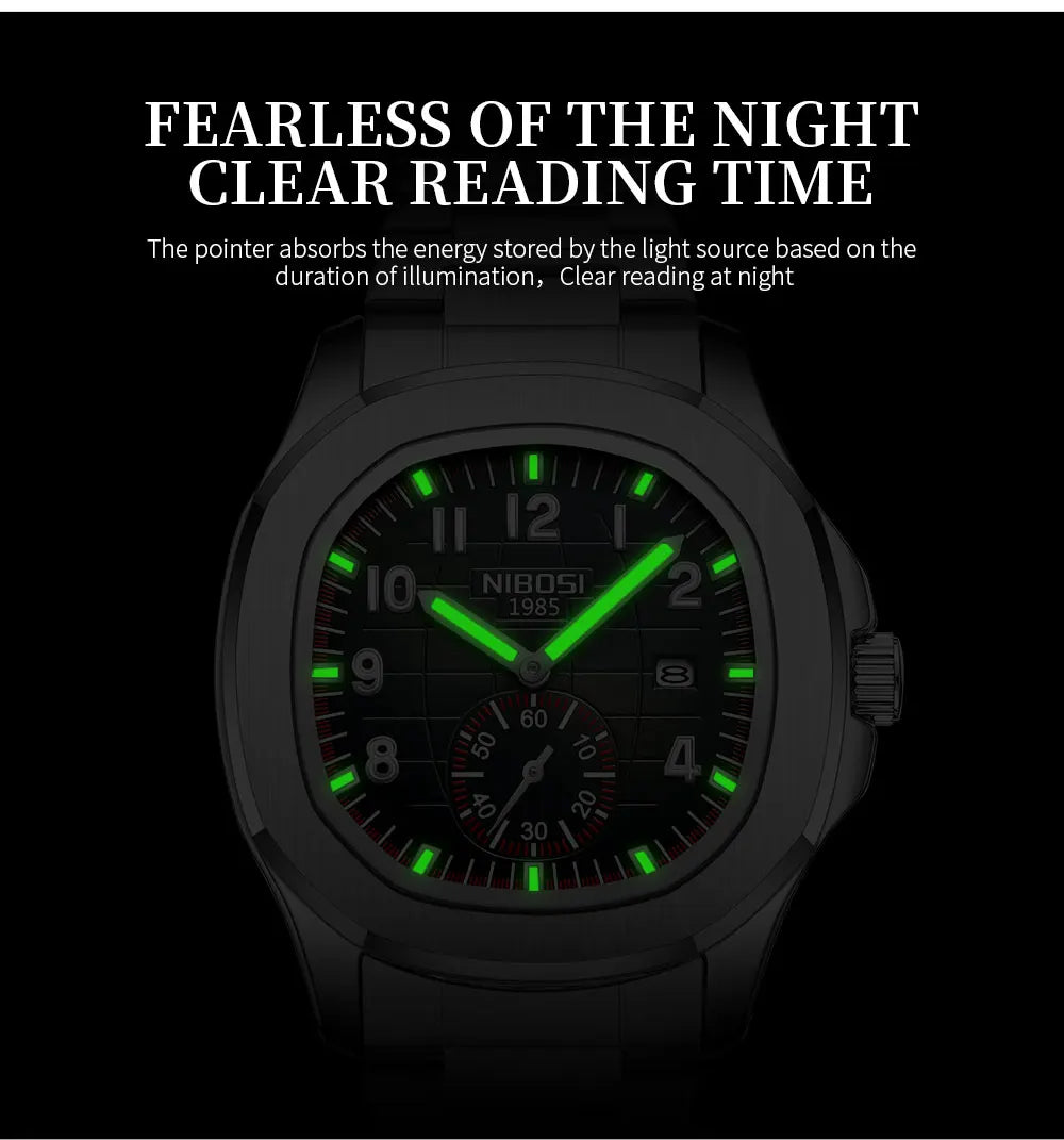 NIBOSI Men's AQUANAUT Sport Quartz Watch | Luxury Auto Date Luminous Waterproof Wristwatch