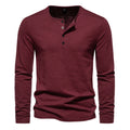 Men's Cotton Slim Fit Long Sleeve T-Shirt — Button Neck Casual Fitness Tee