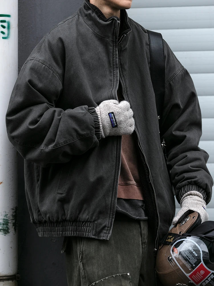 Men's Vintage Polar Fleece Jacket — Korean Streetwear Loose Warm Coat