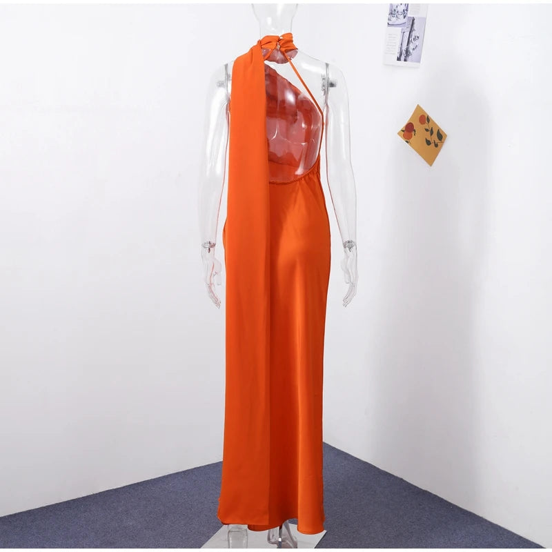 Sexy Satin Halter Backless Party Dress – Off Shoulder Sleeveless Solid Robe Gown 2026