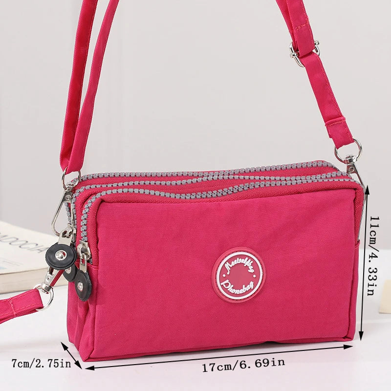Fashion ladies crossbody bag  large capacity single shoulder bag with three zippers  phone and loose change storage bag