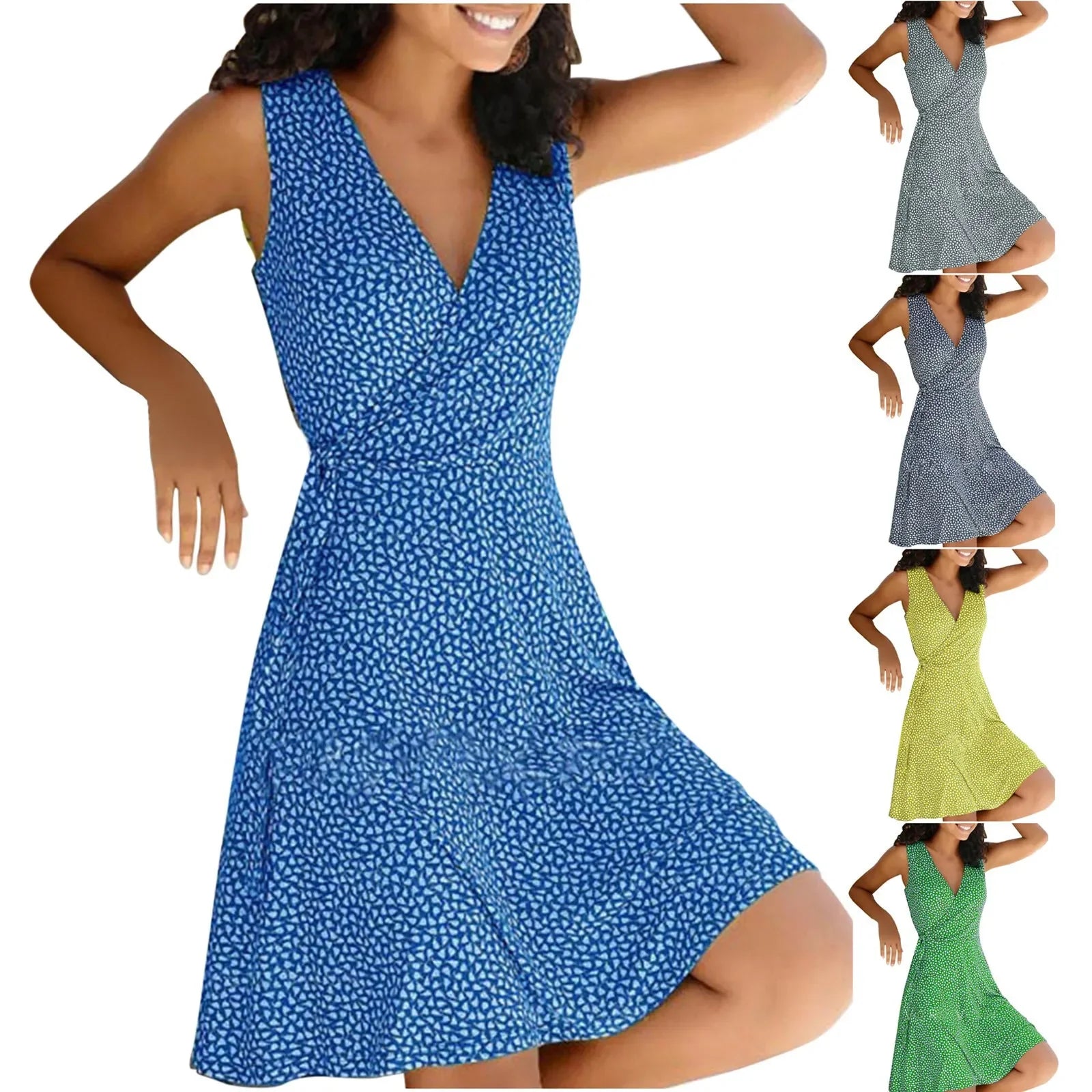 Floral Wrap V-Neck Cap Sleeve Plus Size Midi Dress — A-Line Swing Casual Dress