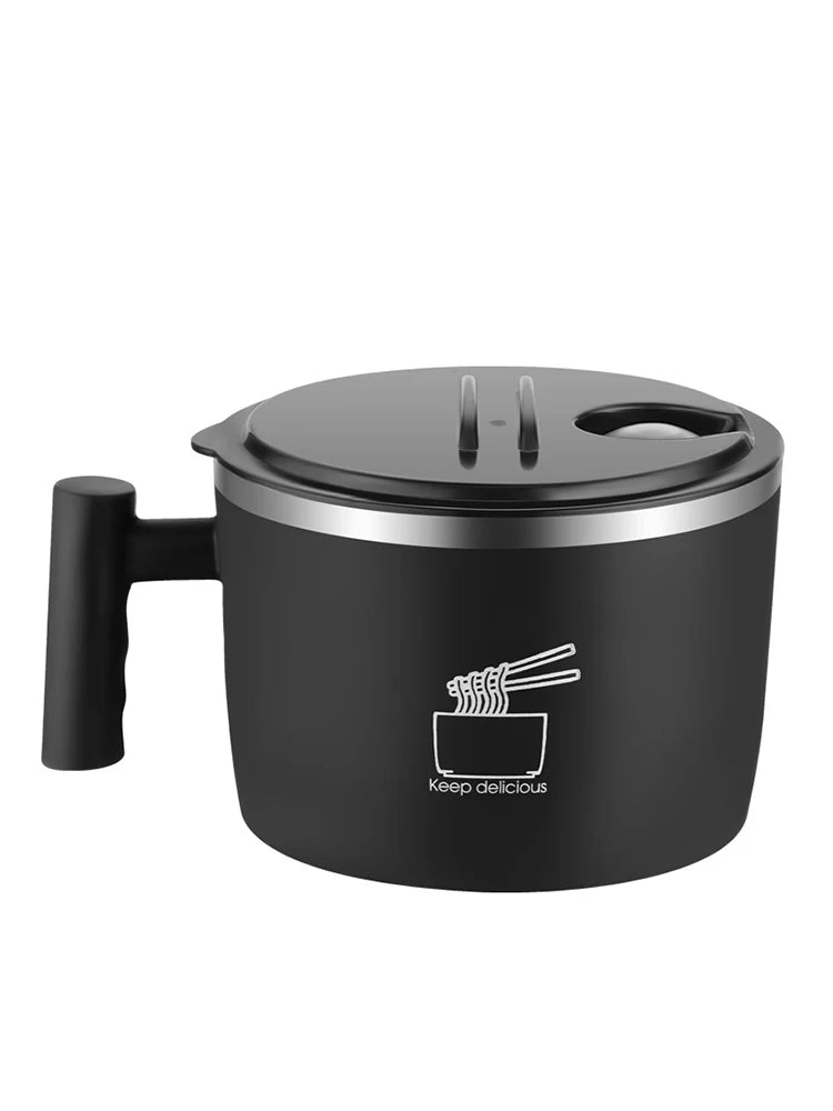 Stainless Steel Noodle Bowl with Lid — Sealed Portable Draining Bowl for Kitchen Use
