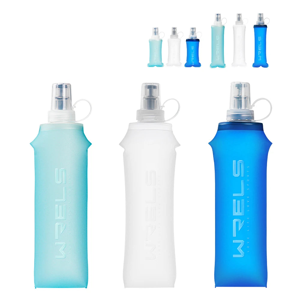 WRELS Collapsible Soft Flask Water Bottle – BPA-Free TPU Foldable Running Bottle for Hiking, Camping & Travel, 150/250/500ml