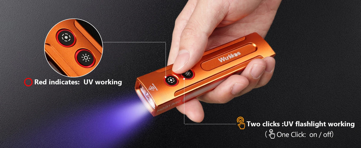 Wurkkos HD01 PRO – 1200 Lumen 4-in-1 Flat EDC Flashlight, White + UV + Green + RGB Side Lights, IP65