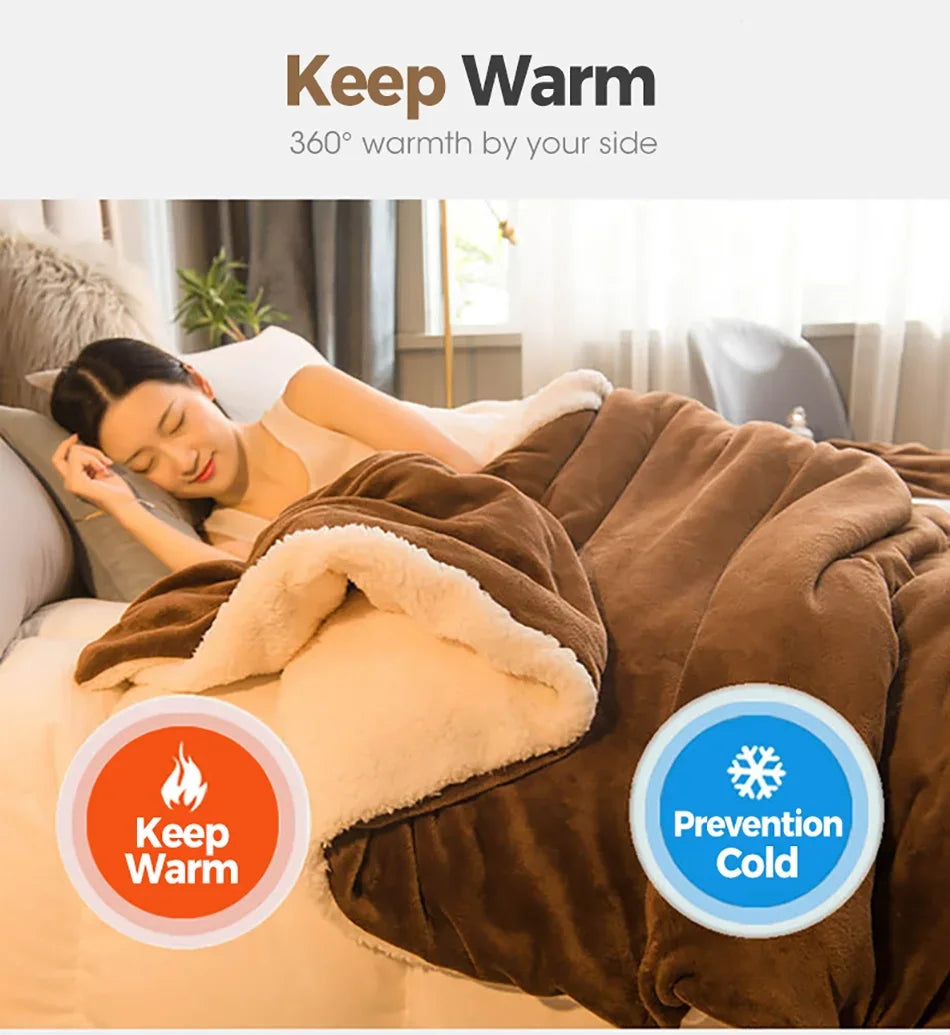 Wool Throw Blanket – Double-Sided Warm Winter Bed Blanket & Sofa Cover, Camping & Queen