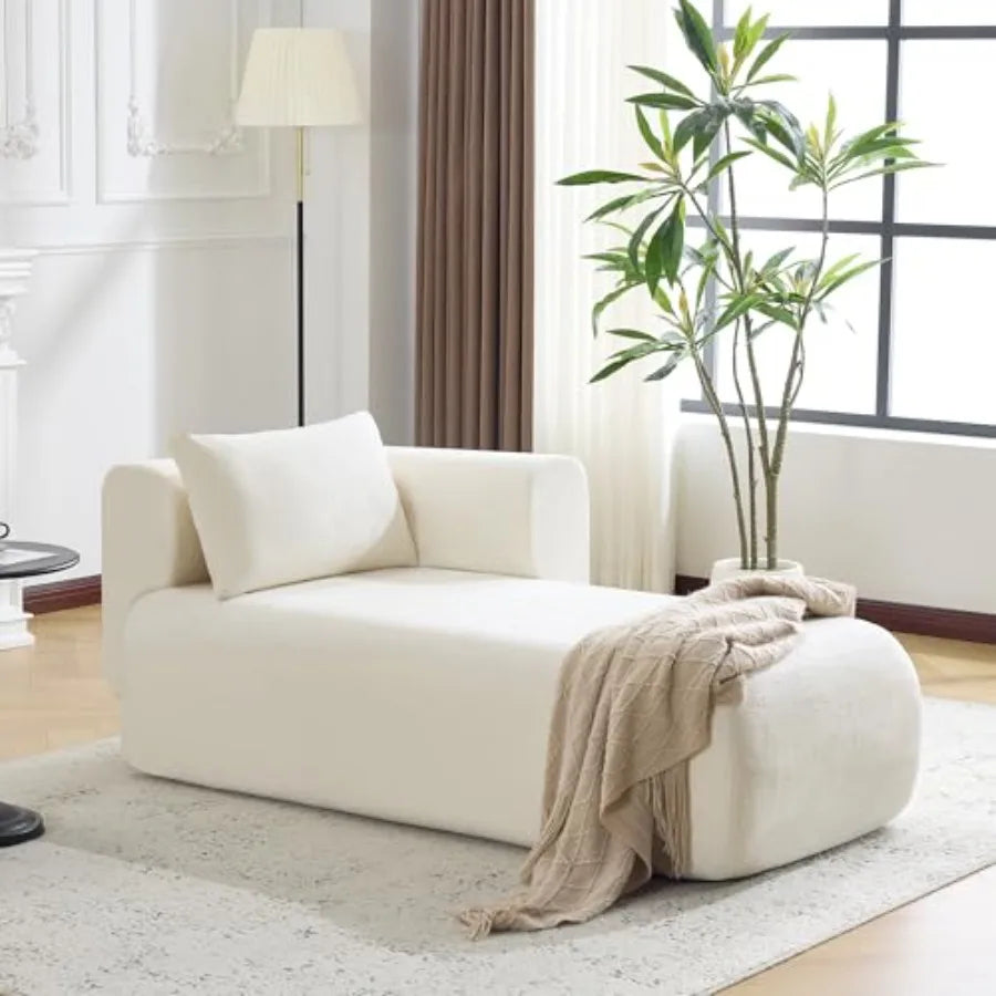 Beige Boucle Upholstered Chaise Lounge