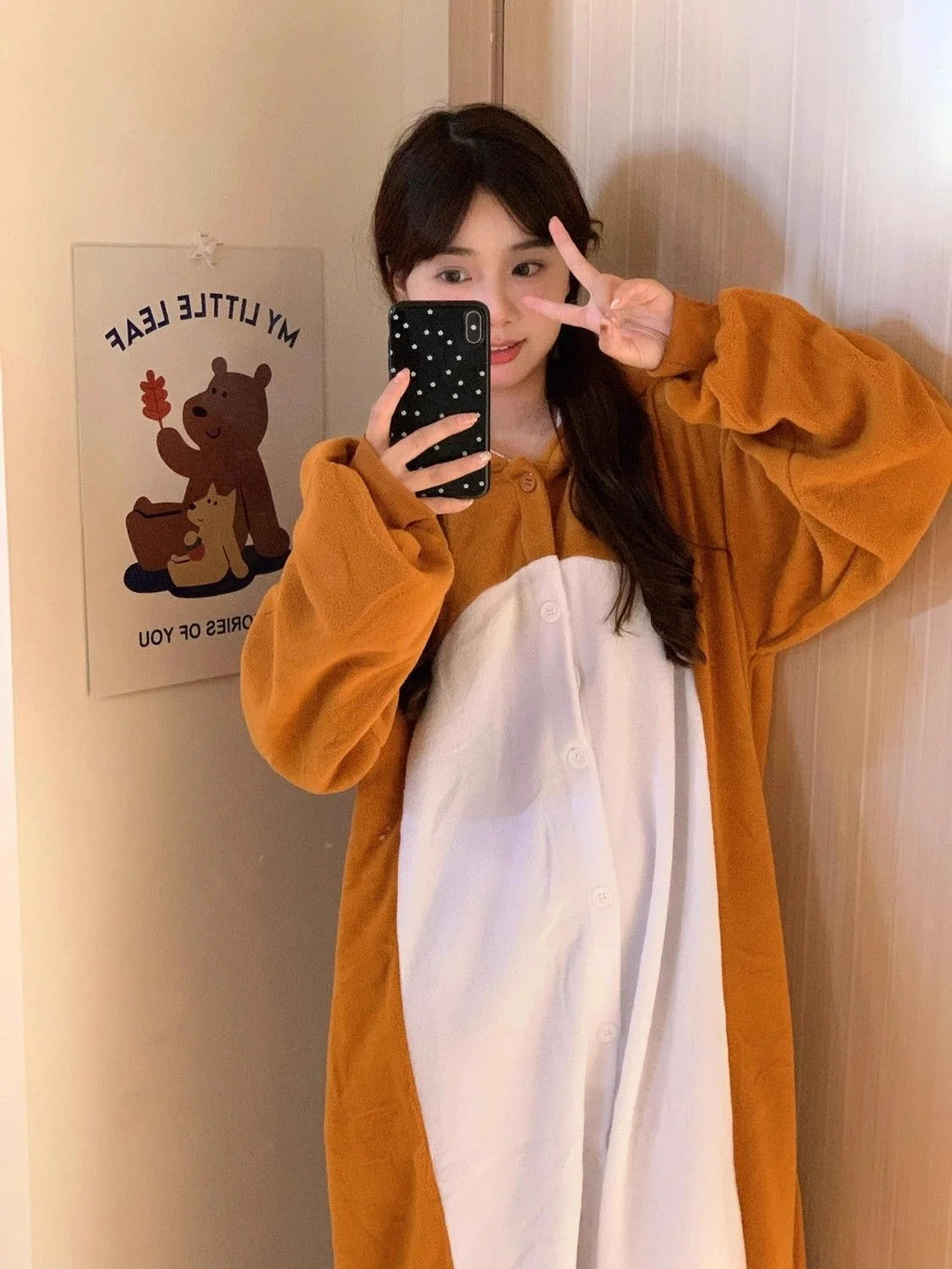 Women's Rilakkuma Bear Hooded Onesie Pajamas | Warm Cartoon Fleece Jumpsuit