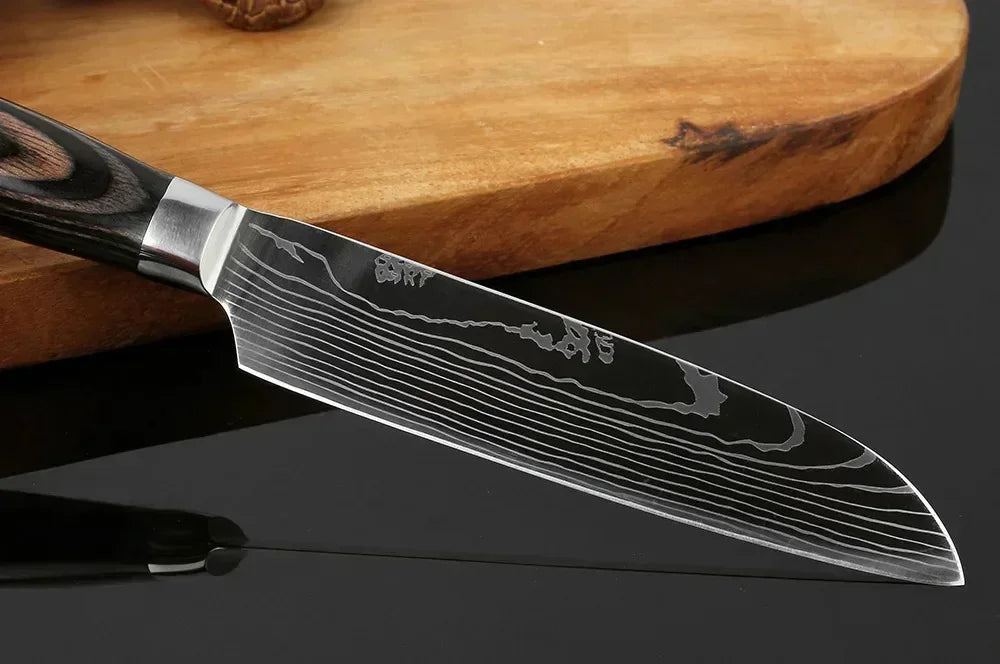 Damascus Kitchen Knife Set — Japanese Santoku, Cleaver, Slicing & Boning Knives