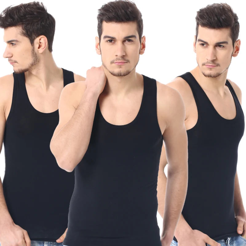 Men's Cotton Sleeveless Vest 3-Pack — Casual Fitness Sports Tank Top