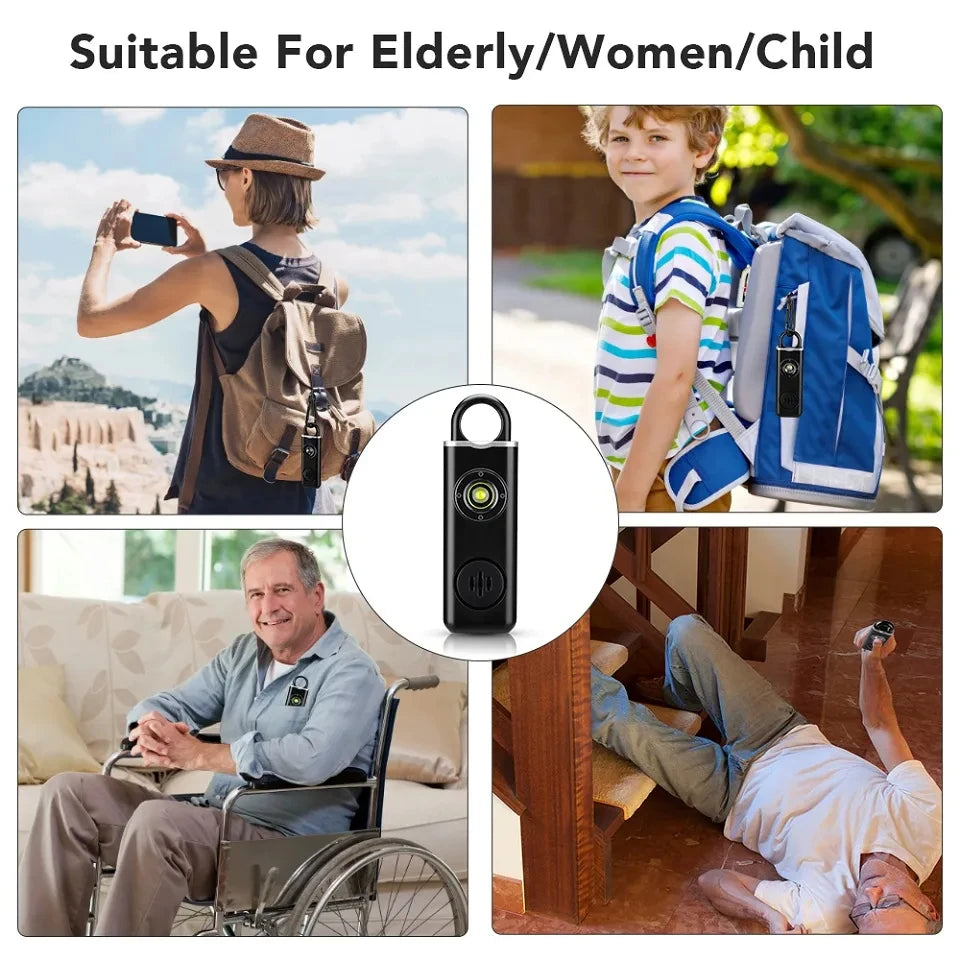 130dB Personal Safety Alarm Keychain with LED Light – Rechargeable Self Defense