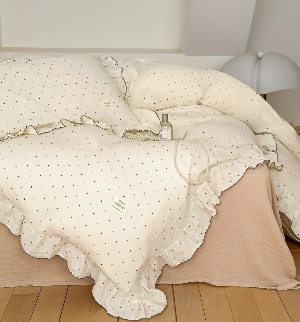Princess Ruffle Bedding Set – 100% Cotton Gauze Duvet Cover with Pillowcases, Floral, 3-Piece