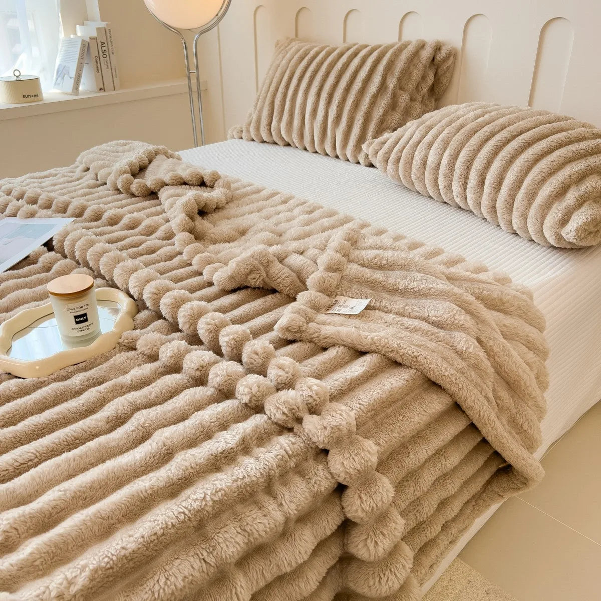 Wide Stripe Coral Fleece Multifunctional Blanket – Bed Sheet, Nap & Pet Blanket, 9 Colors & 5 Sizes