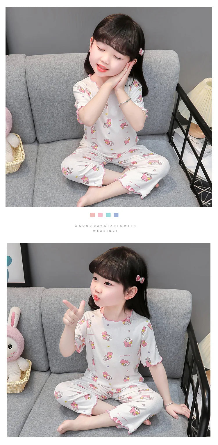 2026 Sanrio Kawaii Kids Pajamas Set | Hello Kitty & Kuromi 2-Piece Anime Loungewear