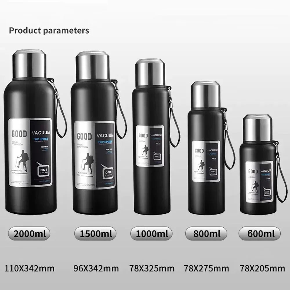 CZSAE 316 SS Vacuum Thermos Tumbler – Bullet Shape, 12–24Hr Insulated, 600ml–2000ml, Silver & Black, CE Certified