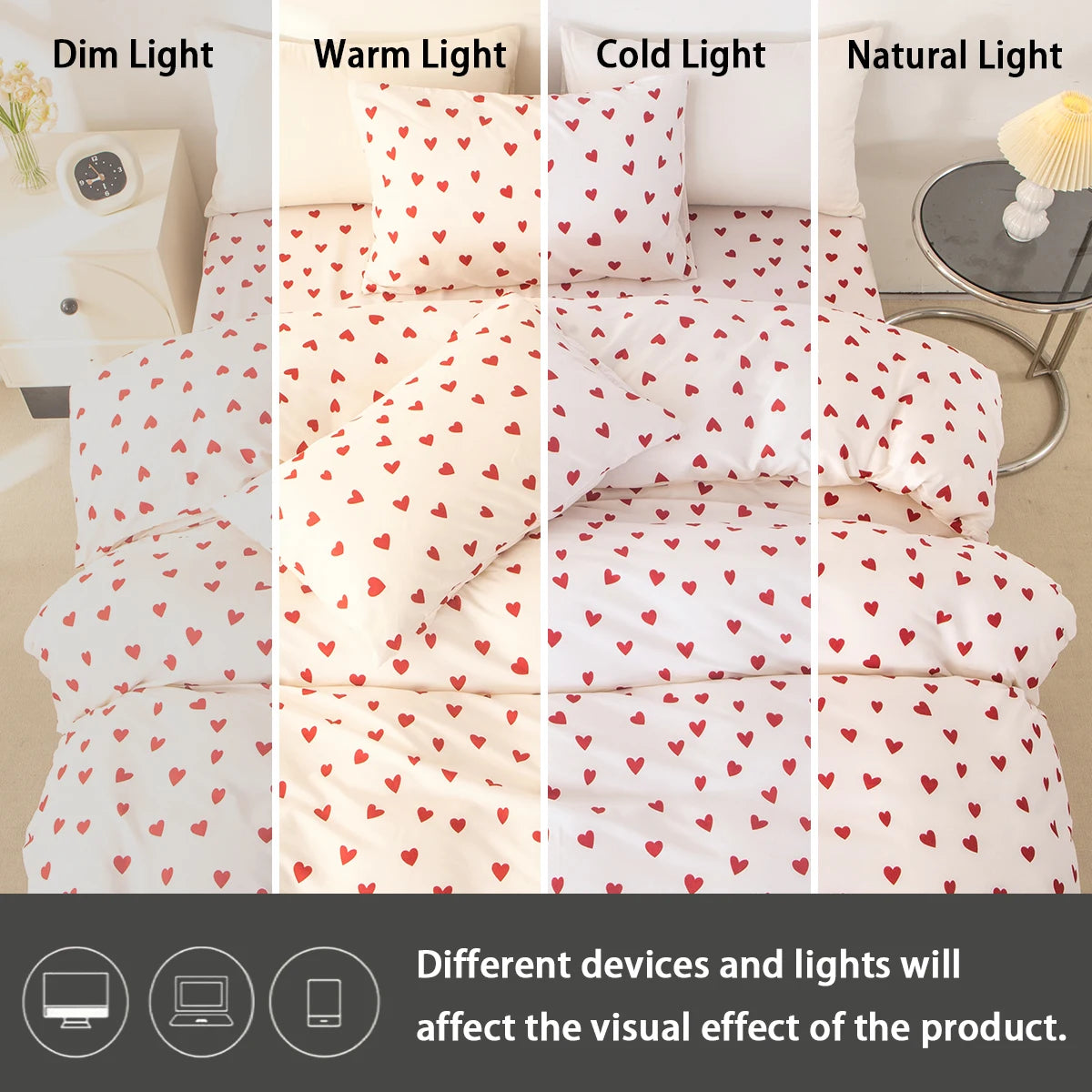 Red Heart Print Duvet Cover Set – 3-Piece Soft Skin-Friendly Bedding with Pillowcases, Twin to King