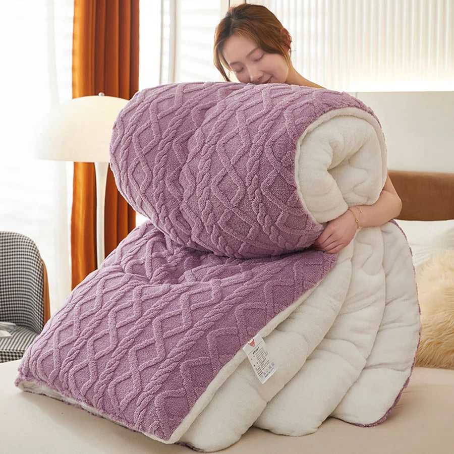 Thick Fleece Bed Blanket – Faux Lamb Plush Comfort
