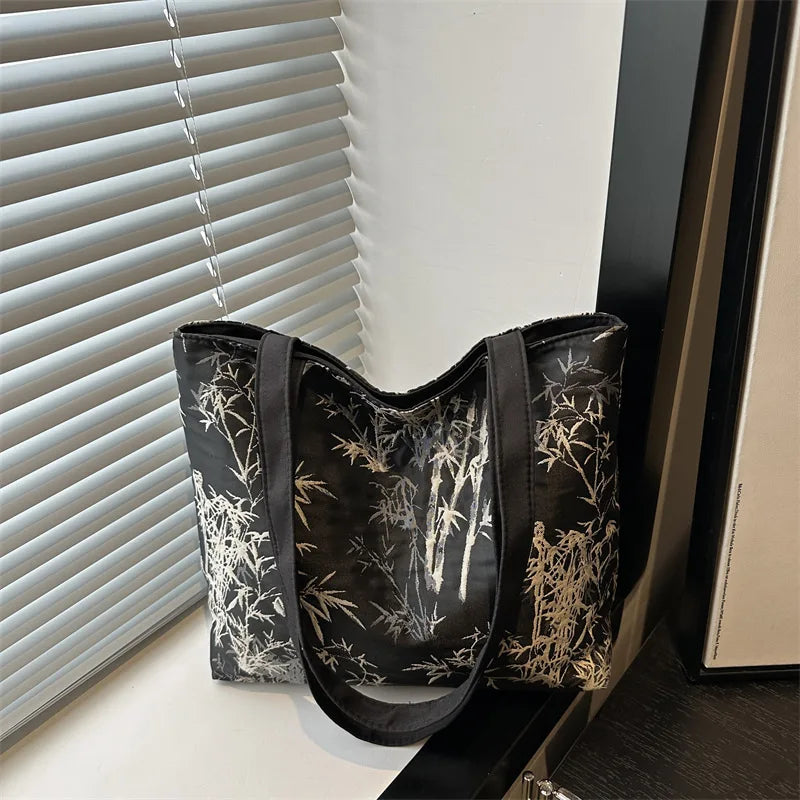 Floral Embroidery PU Tote Bag – Large Capacity Shoulder Crossbody Armpit Bag for Women