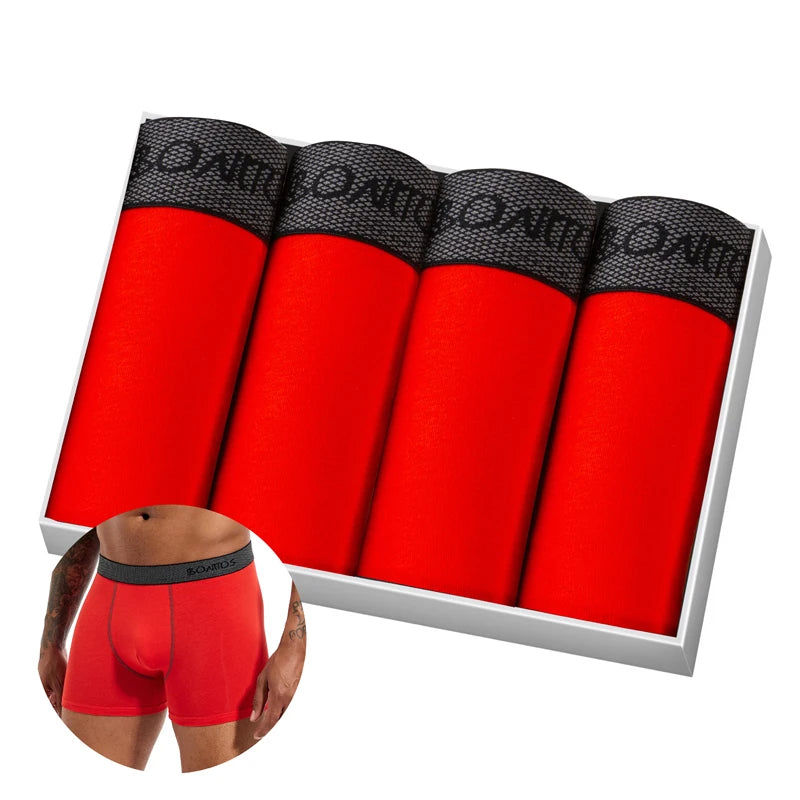 Men's Cotton-Blend Boxer Briefs with Letter Waistband, 4-Pack