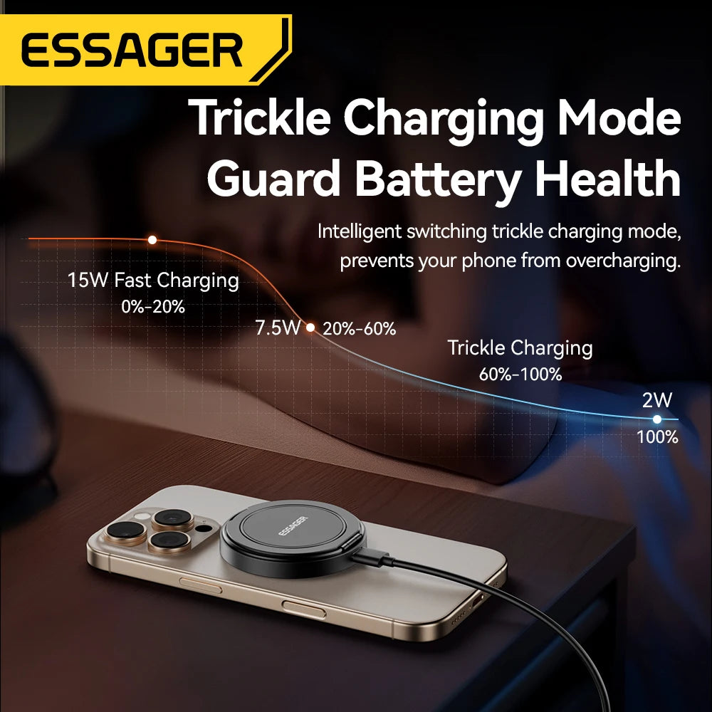 Essager 15W Magnetic Wireless Charger Pad – Fast Charging Stand for iPhone 12–17 & AirPods