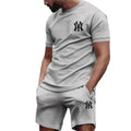 Men's Print Short Sleeve T-Shirt & Drawstring Shorts Running Fitness Set