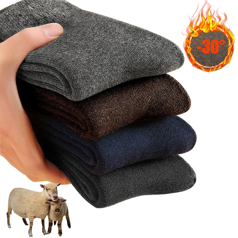 Thick Wool-Blend Winter Socks in Solid Colors