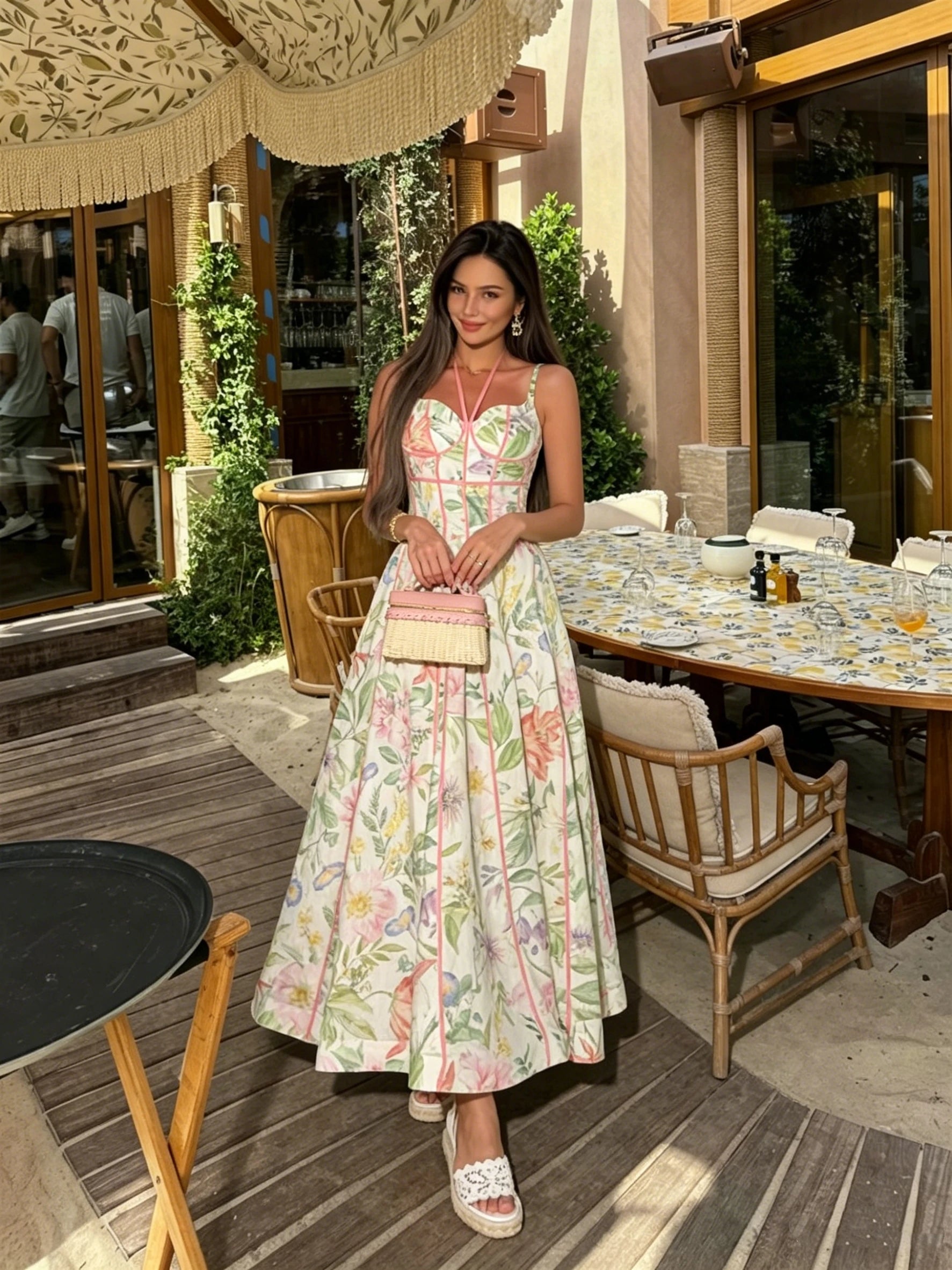 Butter Yellow Satin Bias Cut Lace Patchwork Midi Dress – V-Neck Backless Y2K Party Dress