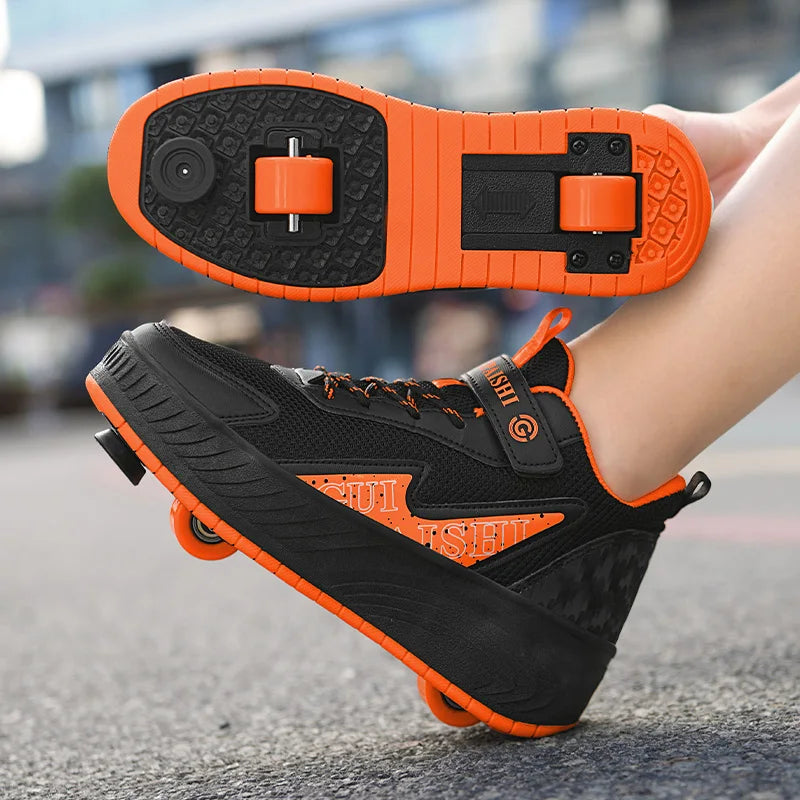 2-Wheel Luminous Roller Skates for Boys & Girls – Dual-Use LED Light Outdoor Wheeled Sports Shoes