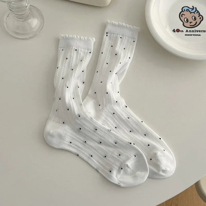 Women's Polka-Dot Crew Socks – Thin Cotton Blend