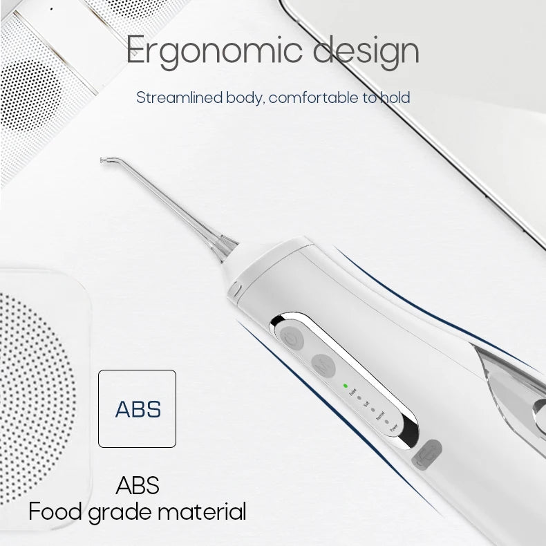 Portable Oral Irrigator – USB Rechargeable, 310ml Tank, 4 Pressure Modes, IPX7, 4 Nozzles