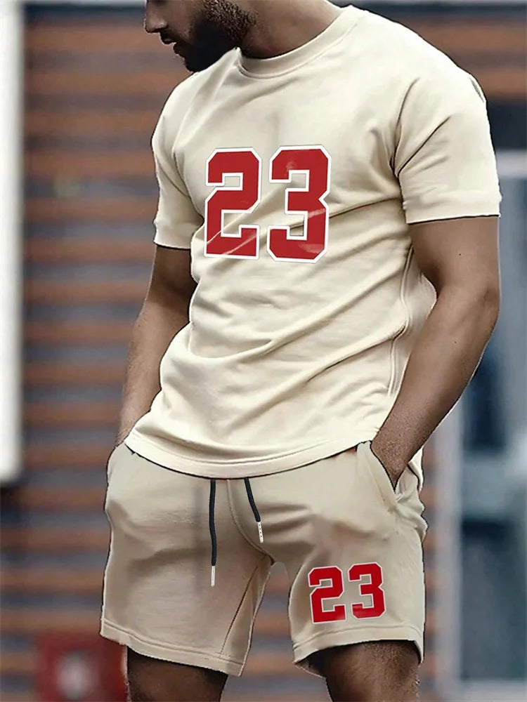 Men's Digital Print Crewneck T-Shirt & Drawstring Shorts Set