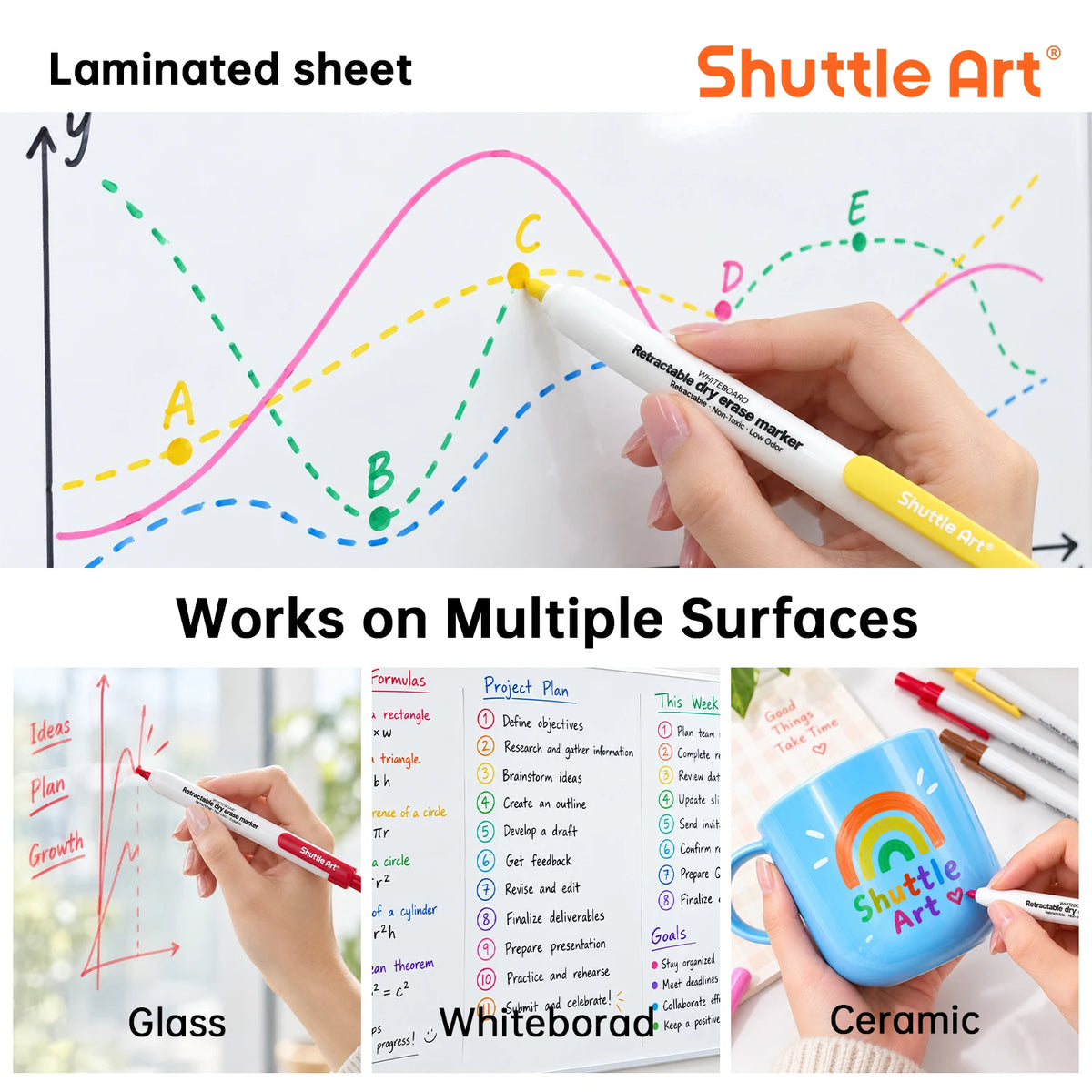 Shuttle Art Retractable Dry Erase Markers, 12 Colors