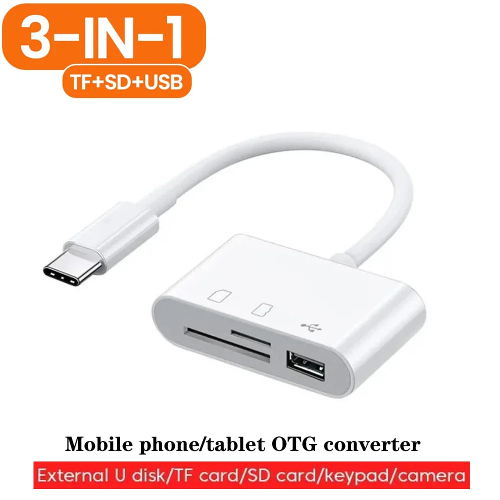 3-in-1 Lightning & USB-C SD/TF Card Reader Adapter – Camera Adapter for iPhone, iPad & USB Flash Drives