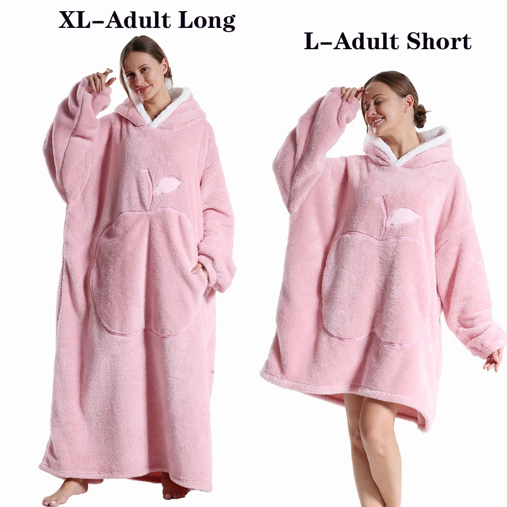 Oversized Wearable Blanket Hoodie – Plush Fleece with Sleeves, Hood & Pocket, 40 Designs