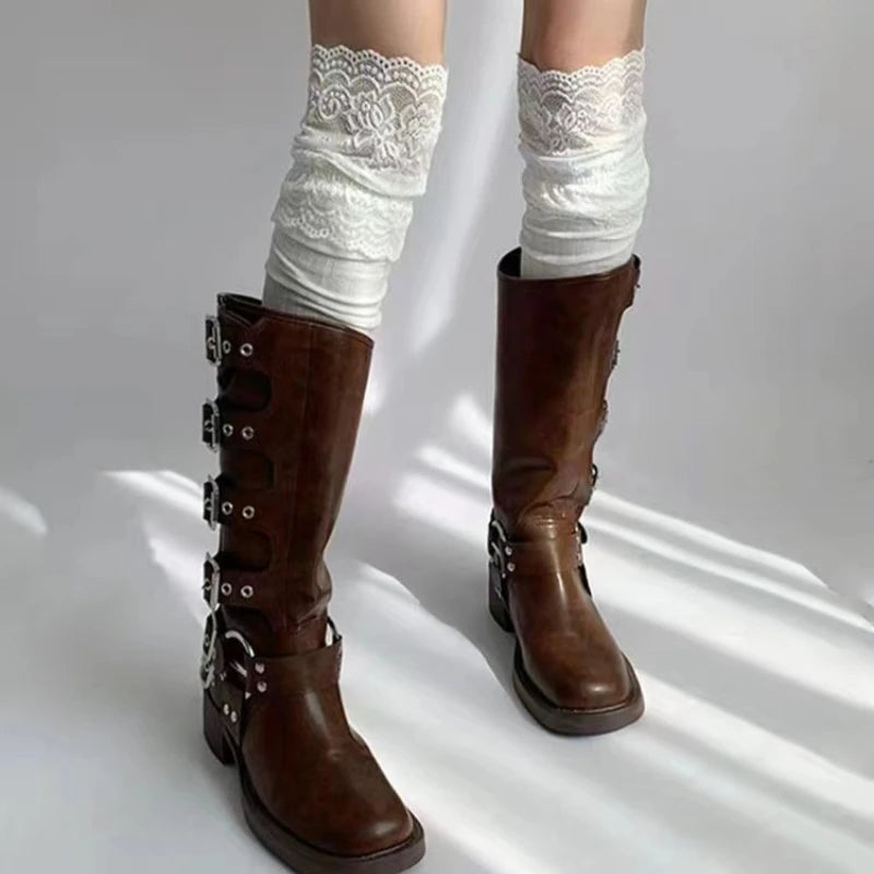 Women's Lace Thigh-High Stockings – Thick Cotton Blend