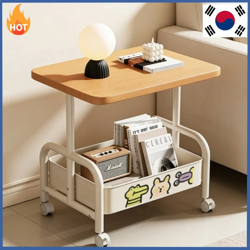 Rolling Laptop Desk & Sofa Side Table with Storage Basket