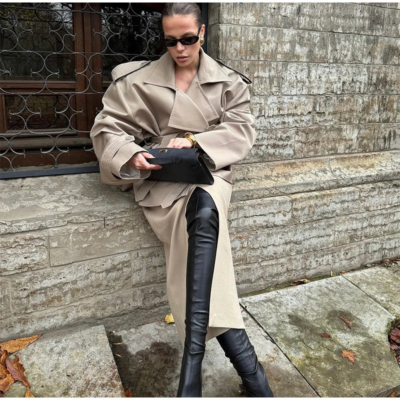 Women's Lace-Up Cropped Trench Coat – Wide Shoulder Windbreaker Jacket