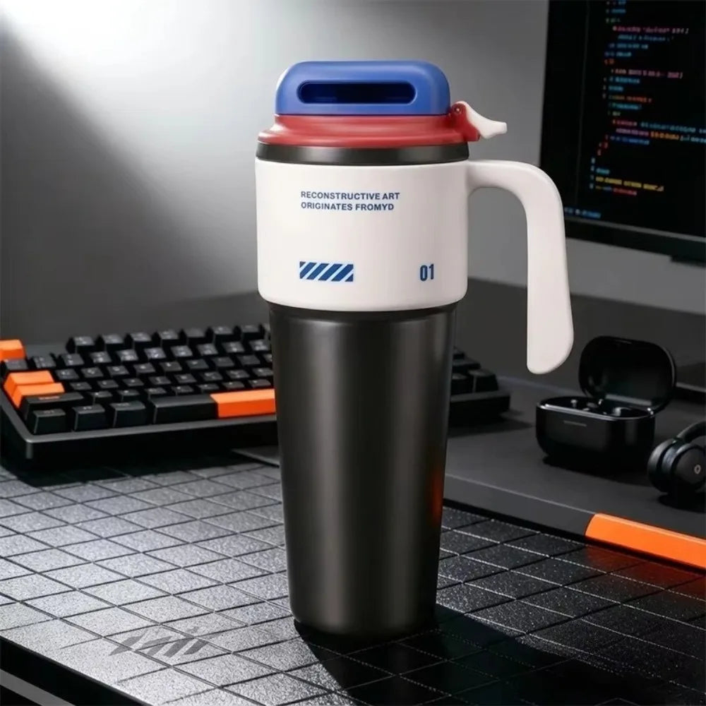 304 SS Insulated Car Tumbler with One-Click Lid & Built-In Straw – Food Safe, 27cm, Gray/Orange/White/Black