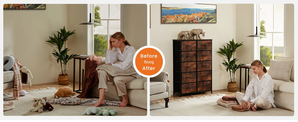JHK 10-Drawer Fabric Wardrobe Storage Cabinet — Steel Frame