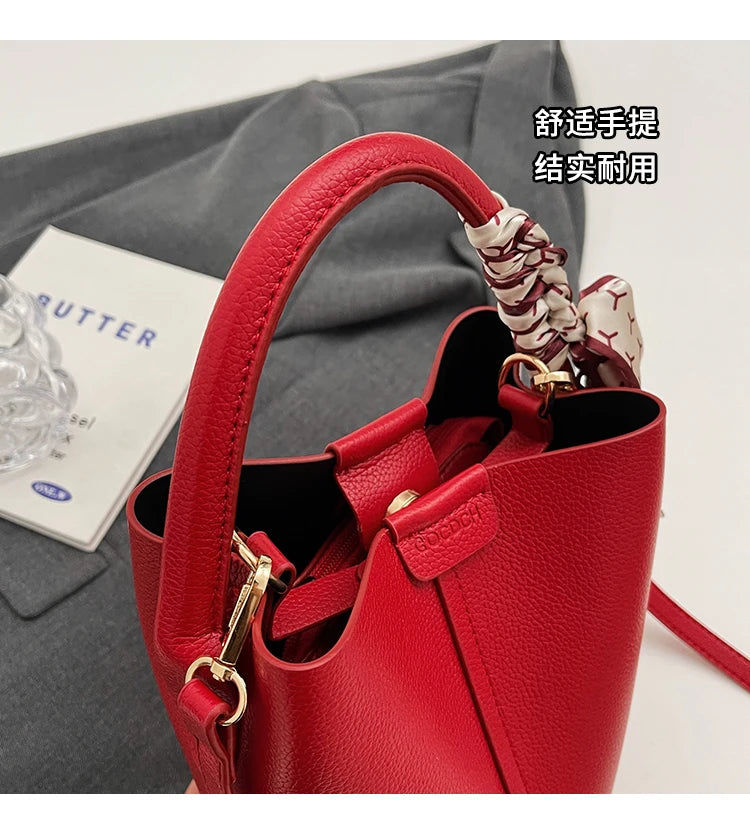Fashion Simple PU Leather Bucket Shoulder Bag – Luxury Commuter Handbag for Women