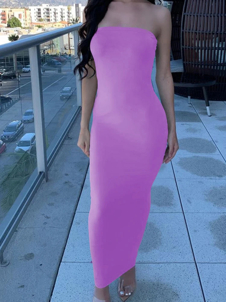 Women's Sexy Sleeveless Chest Wrap Long Beach Dress – Strapless Maxi Dress