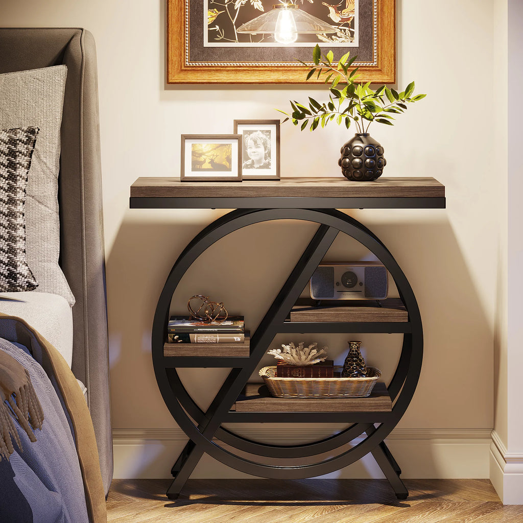 Tribesigns 3-Tier Narrow Side Table — Wood & Geometric Metal Frame